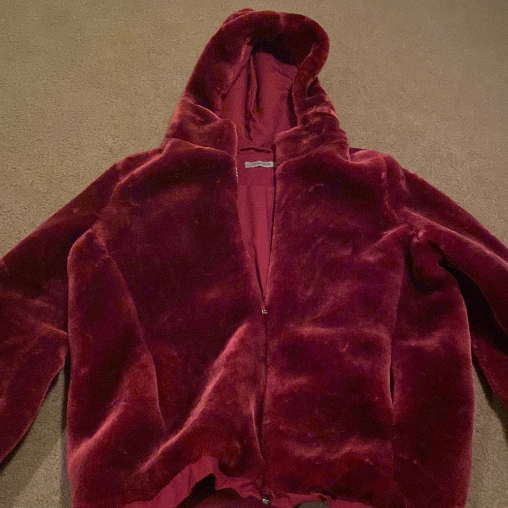 Carmar deep red velour hoodie size medium